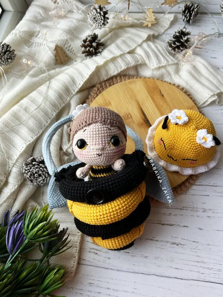 PDF Crochet Bee the Stacking Bag Pattern, Bee hive Amigurumi Pattern, Crochet Monster, Queen Bee Doll Crochet Pattern, Amigurumi Doll