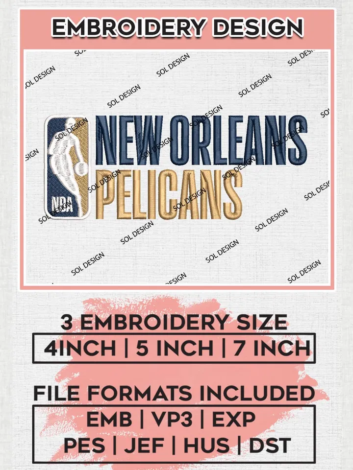 NBA Pelicans Logo Embroidery Design Files, NBA Logo Embroidery Files, NBA New Orleans Pelicans, Machine Embroidery Pattern, Digital Download