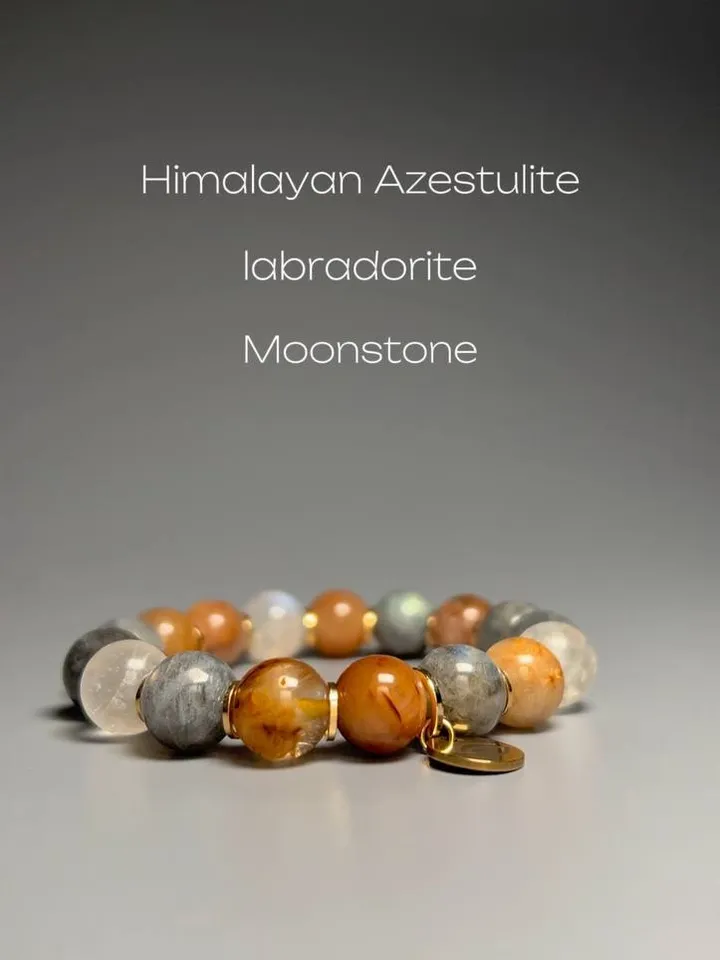 energy bracelet made of natural stones. Moonstone, labradorite, Himalayan azestulite
