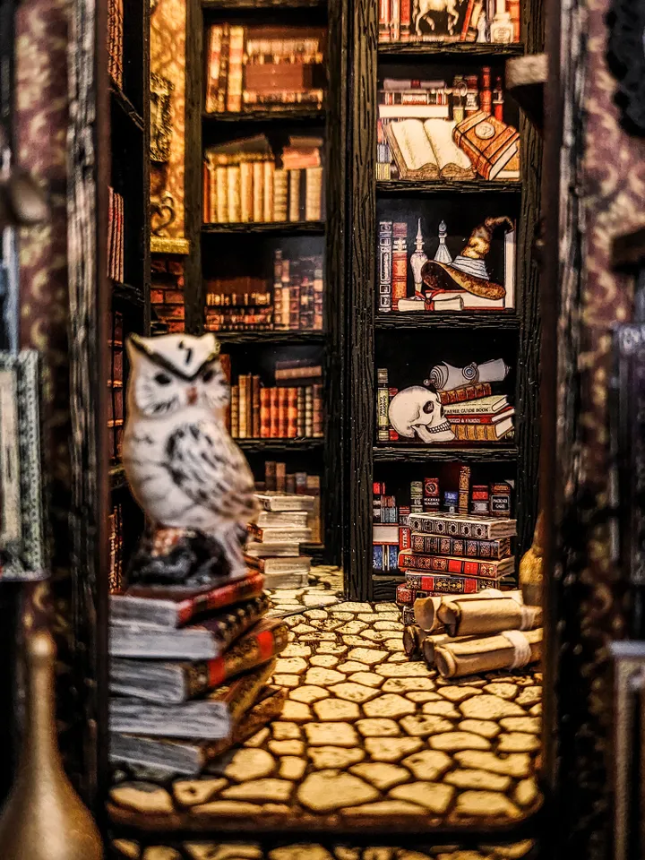 Book nook library, Dark Academia booknook, Wizard library, bookshelf insert, Dark Academy library, Magic library, Wizard cabinet, Magic room