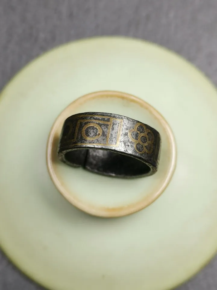 Gandhanra Unique Handcrafted Tibetan Dzi Ring | Protection Jewelry | Cold Iron & Copper Inlay | Adjustable Size | Tibetan Craftsmanship