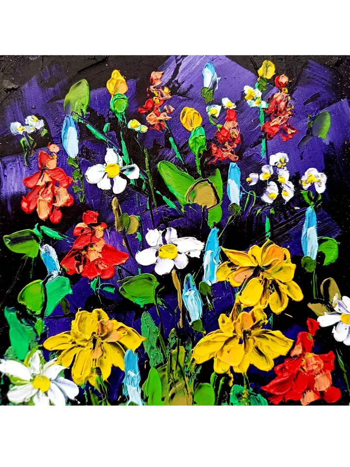 Wildflower Painting Birthday Flower Daisy Original Art Floral hand-painted Mini Landscape 6x6” Small Unique Art Decor by ArtProkopaloSv