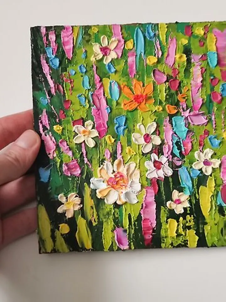 Wildflower Painting Original Art Impasto Oil Painting Flower Artwork by Verafe