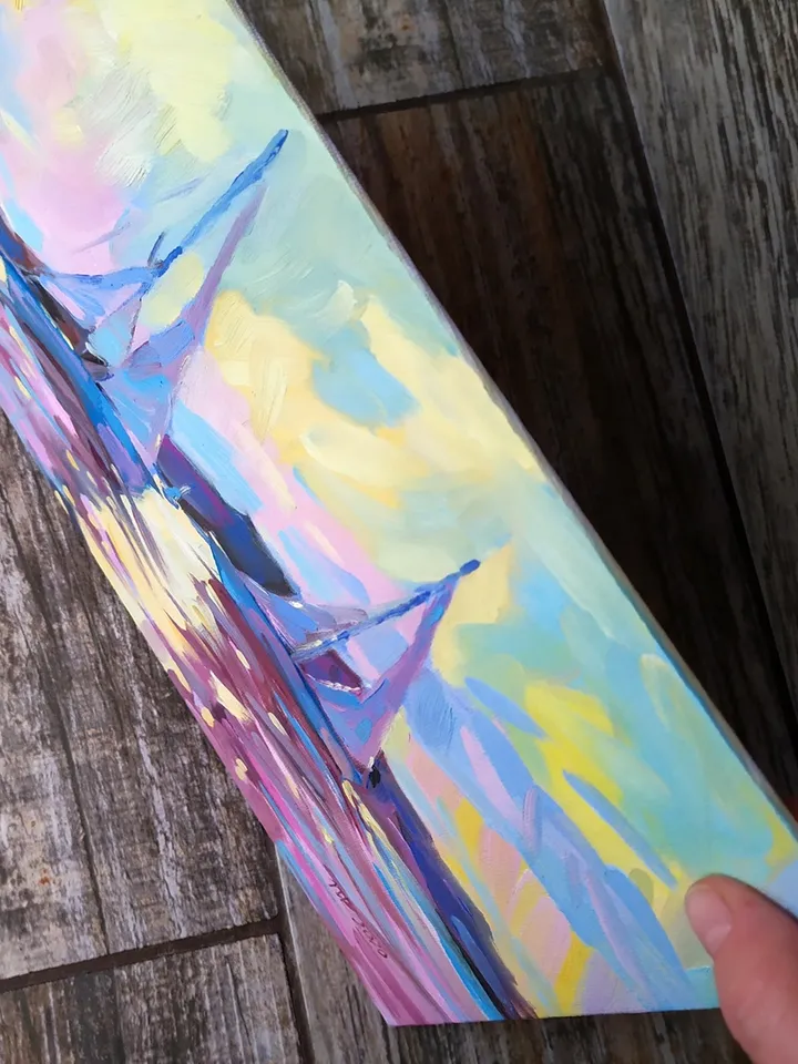 Baker Beach painting San Francisco original art 10 by 14 in Boat wall art Yachts artwork by Natalia Plotnikova