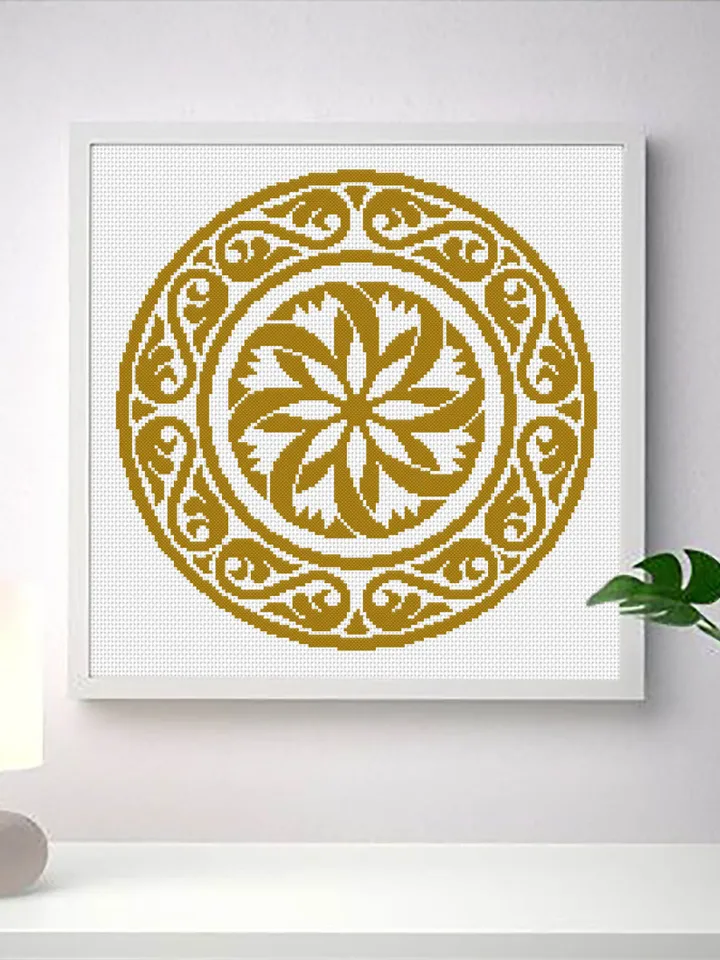 Mandala ornament cross stitch pattern download PDF, Monochrome cross stitch chart, Mandala pattern digital PDF, Modern beginner stitch #M127
