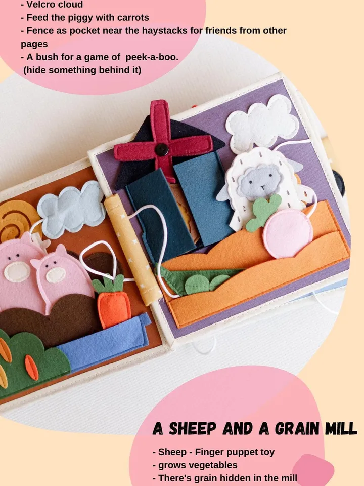 quiet book farm, farm activity quiet book toddler travel toys 1-2-3 year old, kinderkrama