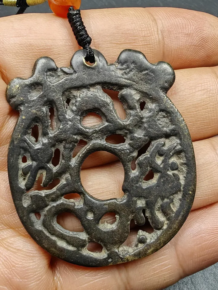 Vintage Dragon Prayer Wheel,Dharma Chakra Pendant,Gandhanra Tibetan Buddhist Amulet,Protective Charm,Made of Thokcha,43mm
