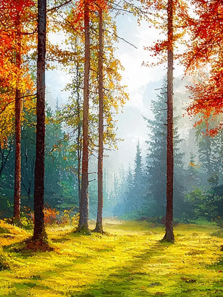 Original Autumn Forest Oil Painting On Canvas, Fall Colors Landscape Art, Nature Wall Art, Woodland Scene, Original Artwork, Forest Path Art