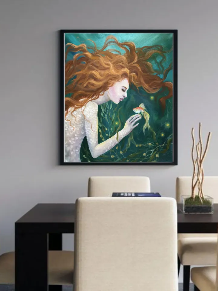 Mermaid Original Painting Woman Oil Painting Underwater Painting