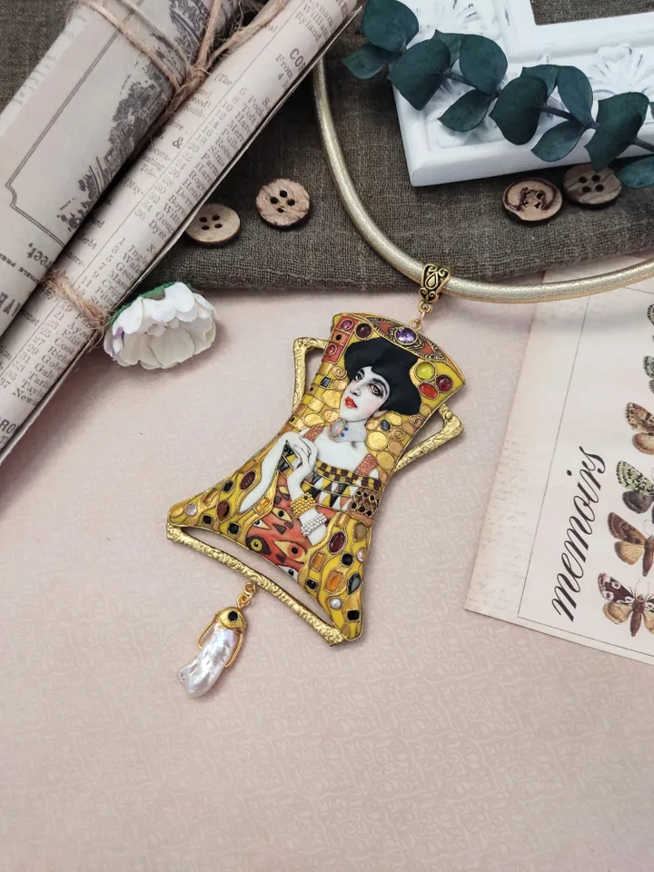 Necklace Adel Klimt, Gold Adele, Lady in gold, Art Nouveau necklace, unusual necklace, gold necklace