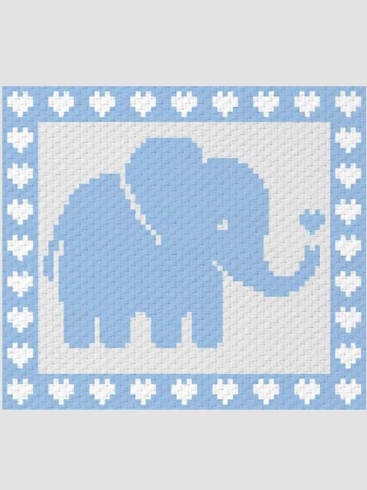 Crochet C2C Elephant Hearts Boarder baby blanket pattern