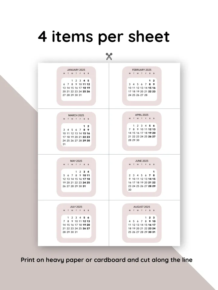 Digital monthly calendar 2025 sticker. Planner journal sticker. Student sticker calendar. 12 month sticker calendar. Monday week start