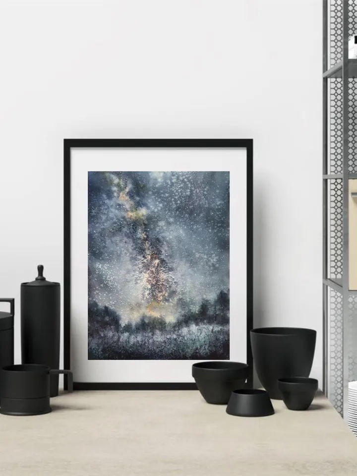 Stars wall art Space painting Night sky wall art Original watercolor painting