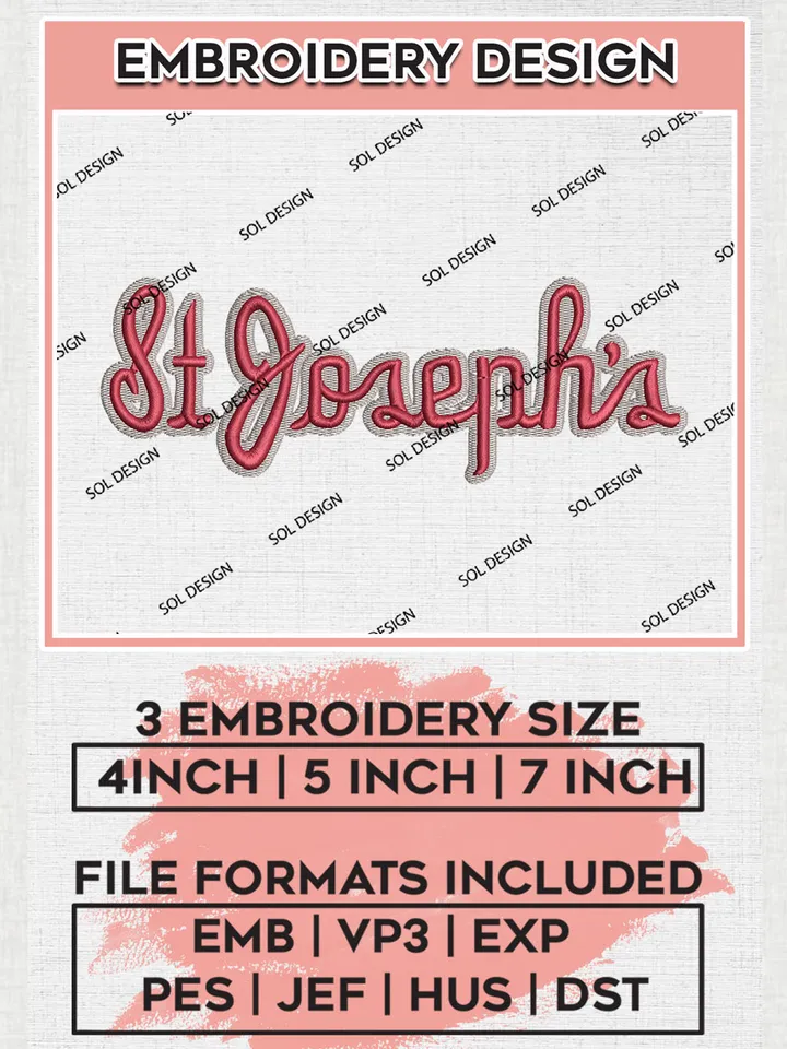 NCAA Saint Josephs Hawks Team Wordmark Logo Embroidery Design Files, NCAA Saint Josephs Hawks Machine Embroidery, NCAA Teams, 3 sizes, NCAA Machine embroidery designs, Digital Download