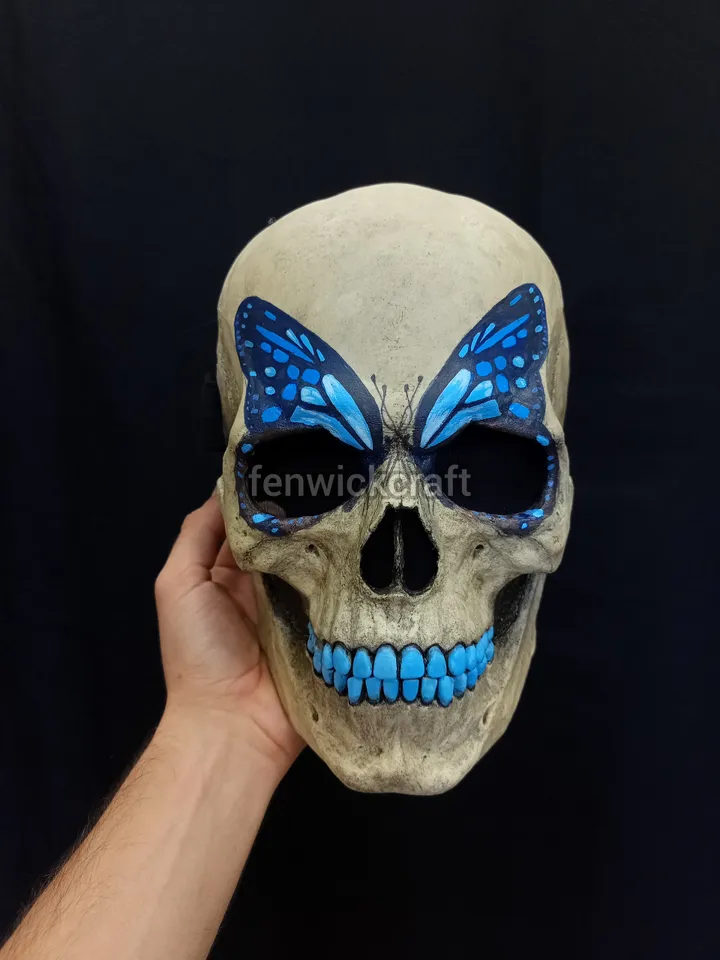 Skull mask - tattoo / Blue Butterfly