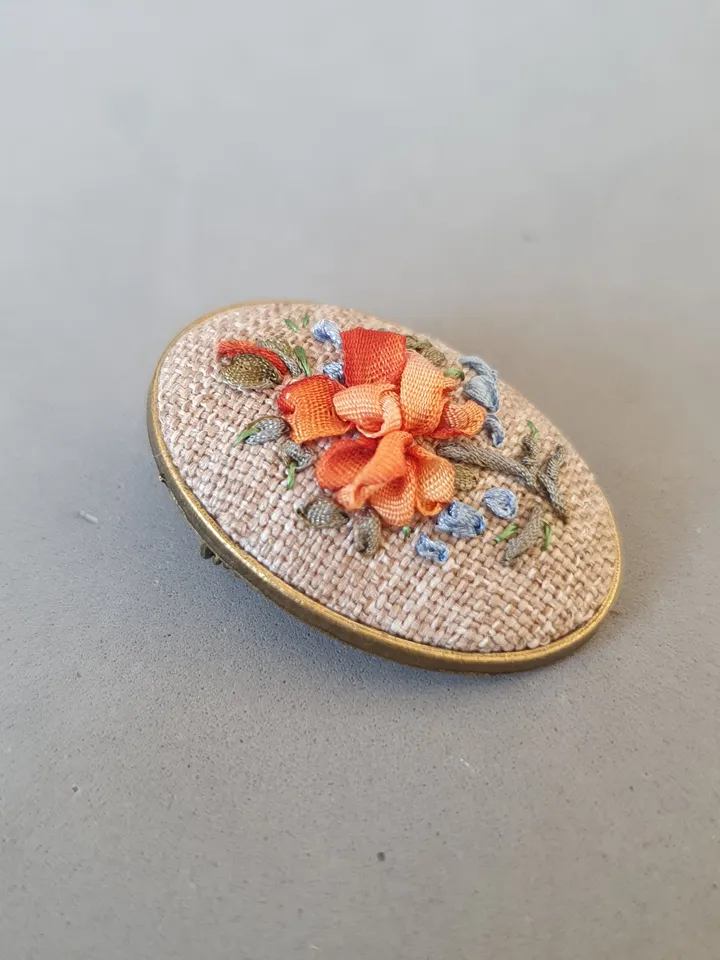 Ribbon embroidered brooch for her, hand embroidery jewelry,art 33