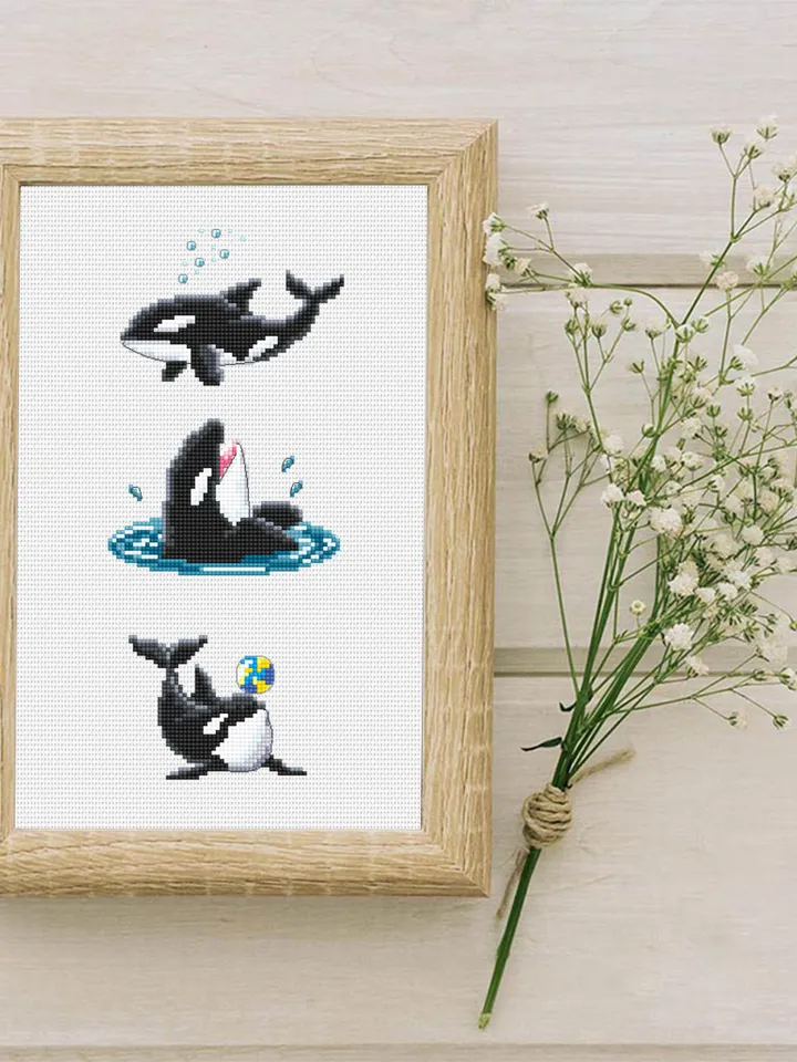 Killer whale cross stitch pattern PDF Set of 3 orca whale patterns instant download, Small cross stitch chart, Sea animals embroidery #K18