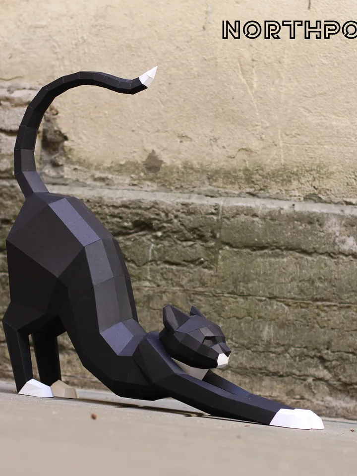 Papercraft Cat Good Morning, Digital Template, PDF Download, Gurko, 3D LowPoly, Pepakura, DIY Origami Sculpture, Paper Party Decor, DIY Gift