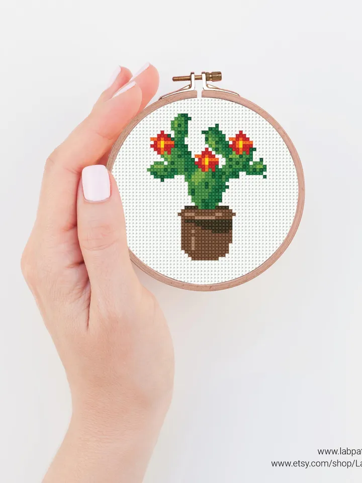 Bundle mini cactus 6 Cross stitch patterns, contemporary plant, Abstract, Floral, beginner, modern chart, gift DIY, embroidery, instant PDF
