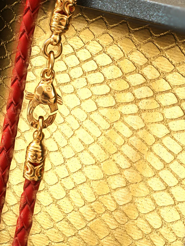 Leather Cord for Pendant with Silver and Gold
