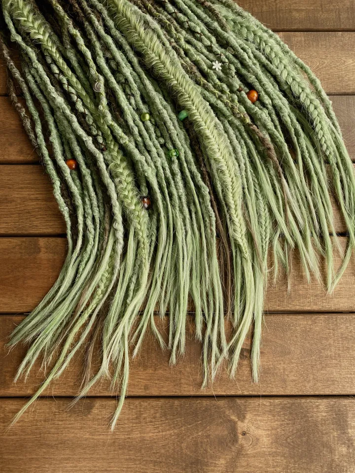Brown to Forest green ombre De dreads Synthetic dreadlock extensions, Ready to ship