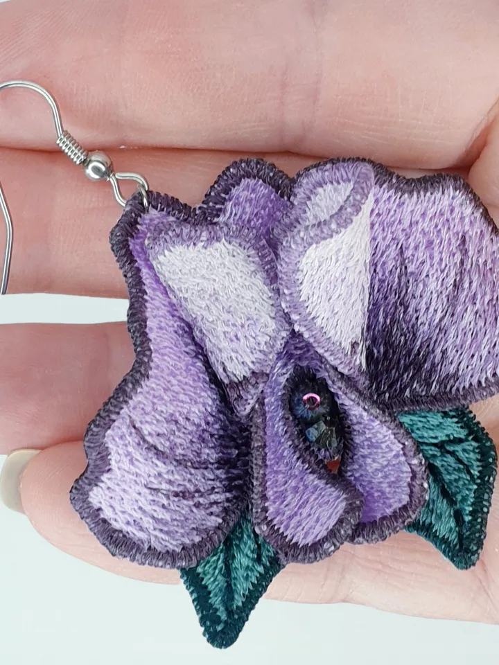 Sweet pea FSL machine embroidery designs Free standing lace embroidery pattern 3D flower embroidery motif Flower FSL embroidery Earrings FSL
