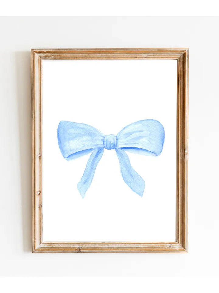 Blue Bow Watercolor Painting Art Print, Hamptons Style Decor, Baby Boy Nursery, Boys Room Ideas, Cute Bow Wall Art Print, Little Boy Gift