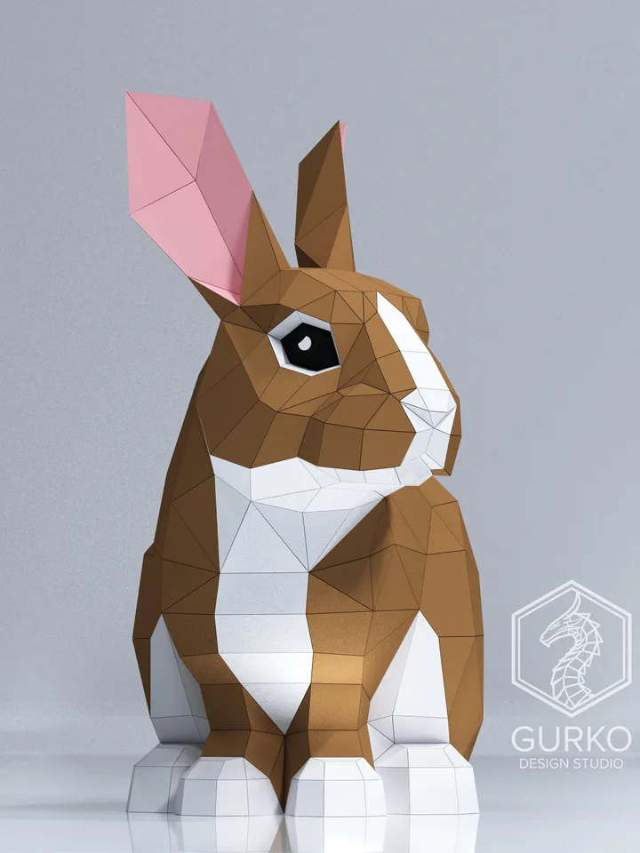 Two Rabbits Papercraft, Hare, Digital Template, PDF Download, Gurko, Low Poly, Pepakura, Origami Sculpture, Paper Party Decoration, DIY Gift