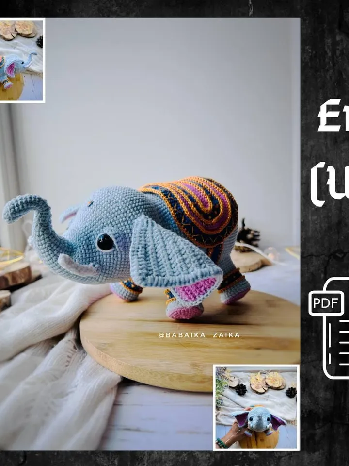 PDF Crochet Pattern Indian Elephant, Amigurumi Decor pattern, Crochet Elephant, Cute Elephant, Safari Animal Pattern, Crochet india Pattern