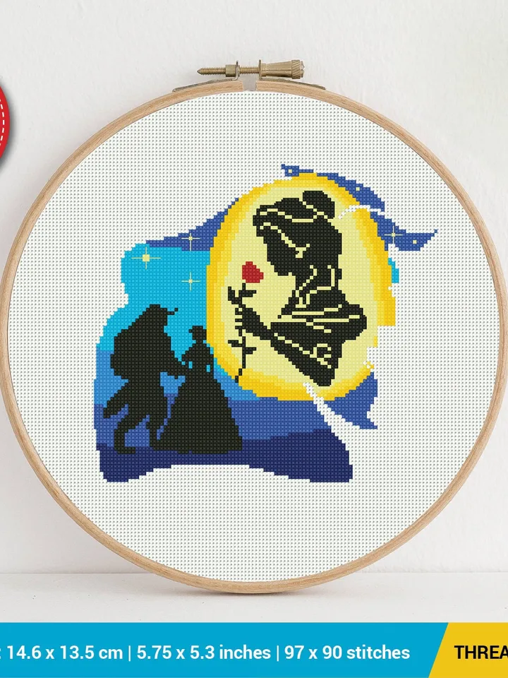 Beauty and the Beast Silhouette Cross stitch pattern | Embroidery Pattern | Instant Download | Embroidery Designs