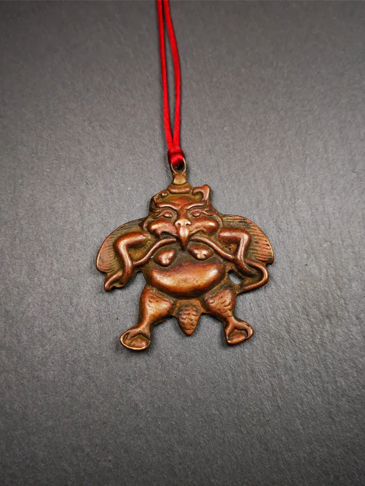 Gandhanra Antique Tibetan Buddhist Amulet,Garuda,Garula,Suparna,Golden-winged Bird Pendant,Made of Red Copper,2.16"