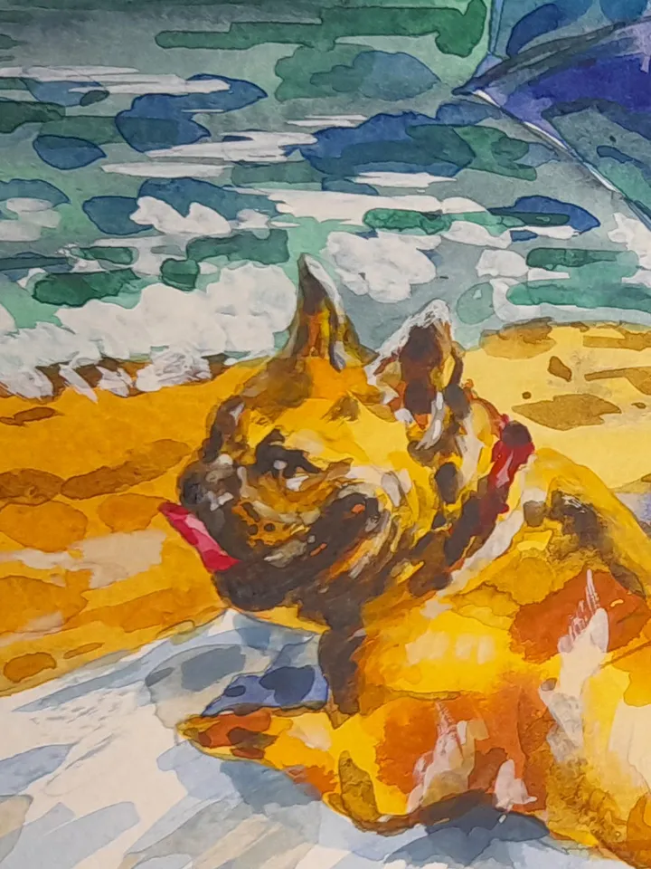 Beach Dog Painting Animal Original Art Pet Portrait Wall Art Watercolor Painting 8 by 11 Above Bed Art by TatianaArtShop