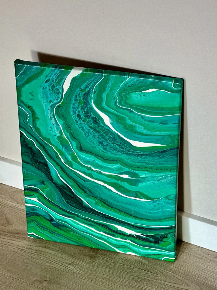 "Emerald" original abstract painting, fluid acrylic, abstract modern art