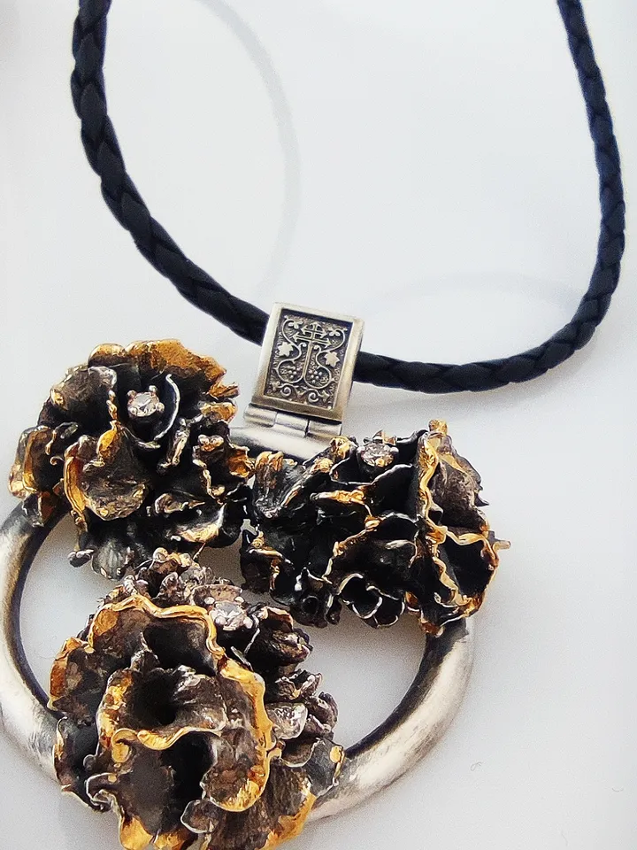 Silver Pendant Peonies