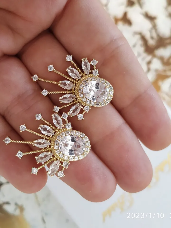 Art Deco Wedding Earrings, Swarovski Crystal Boho Bridal Earrings, Gold Statement Wedding Jewelry, Bridesmaid Gift, Star Celestial Jewelry