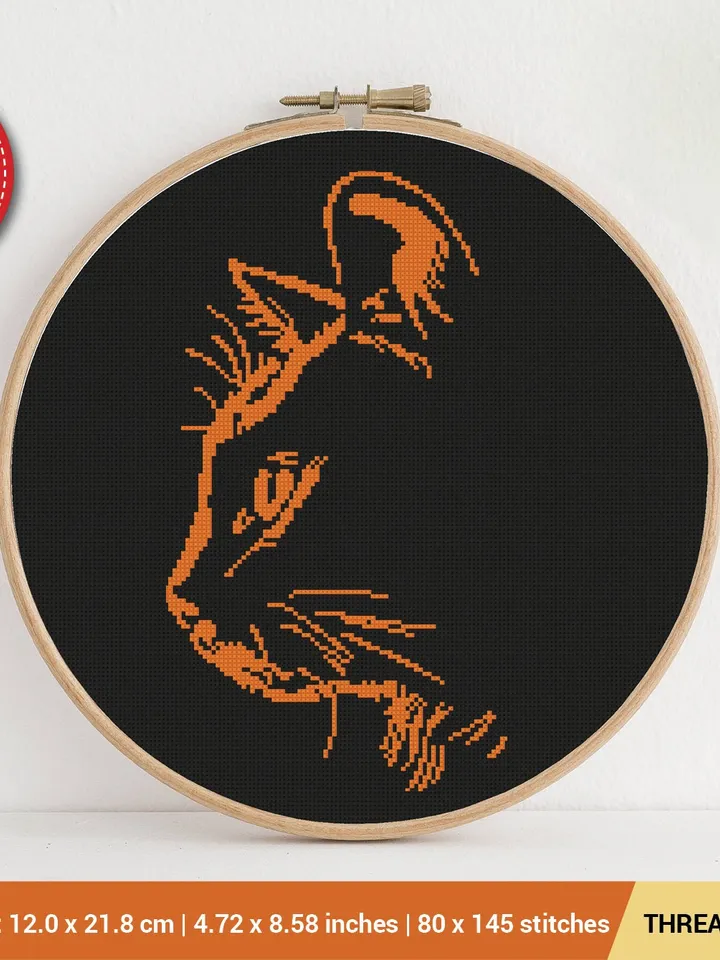 Halloween Cat Silhouette Cross stitch pattern | Embroidery Pattern | Instant Download | Embroidery Designs