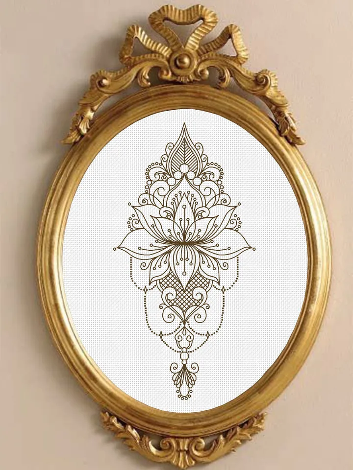 Lotus flower mandala blackwork pattern PDF Backstitch chart Mandala ornament, Blackwork lotus mandala embroidery download PDF #W33