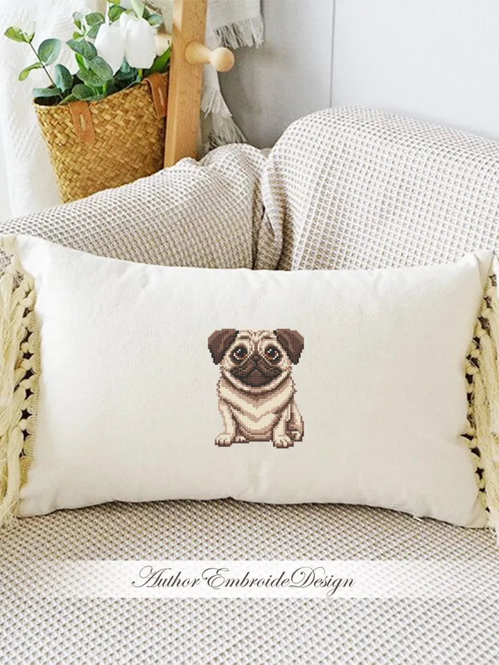 Pug dog cross stitch pattern PDF download Small pet cross stitch chart, Cute dog pattern digital PDF, Pug cross stitch, Dog lover gift #K68
