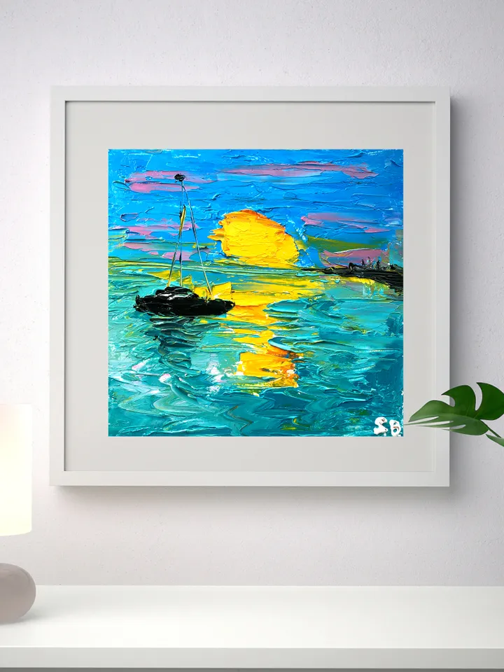 Sunset Sea Boat Original Art by SerjBond