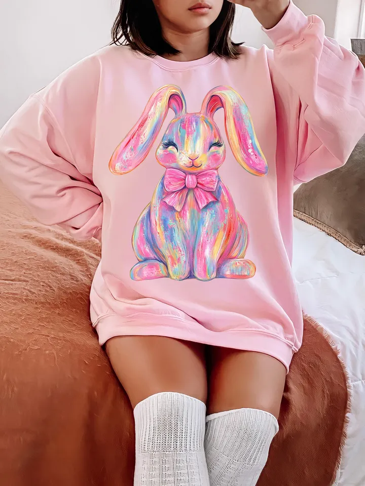 Brushstroke Bunny Easter Png, Bunny Coquette Bow Png, Pink Bunny Png, Brushstroke Coquette Easter Png, Girls Easter Png, Preppy Easter Png