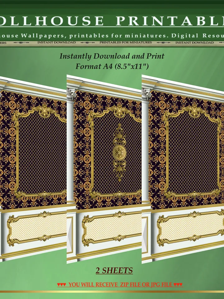 Wallpapers- Set 17-v11 | Printables for Dollhouses and Unique Miniature Projects | Digital Downloads | in Scale 1/12th