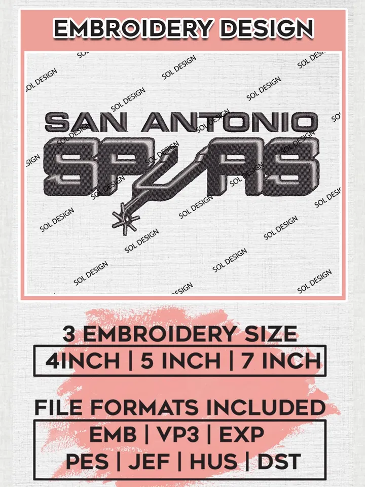 San Antonio Spurs Wordmark Logo Embroidery Design Files, NBA Logo Embroidery Files, NBA San Antonio Spurs, Machine Embroidery Pattern, Digital Download