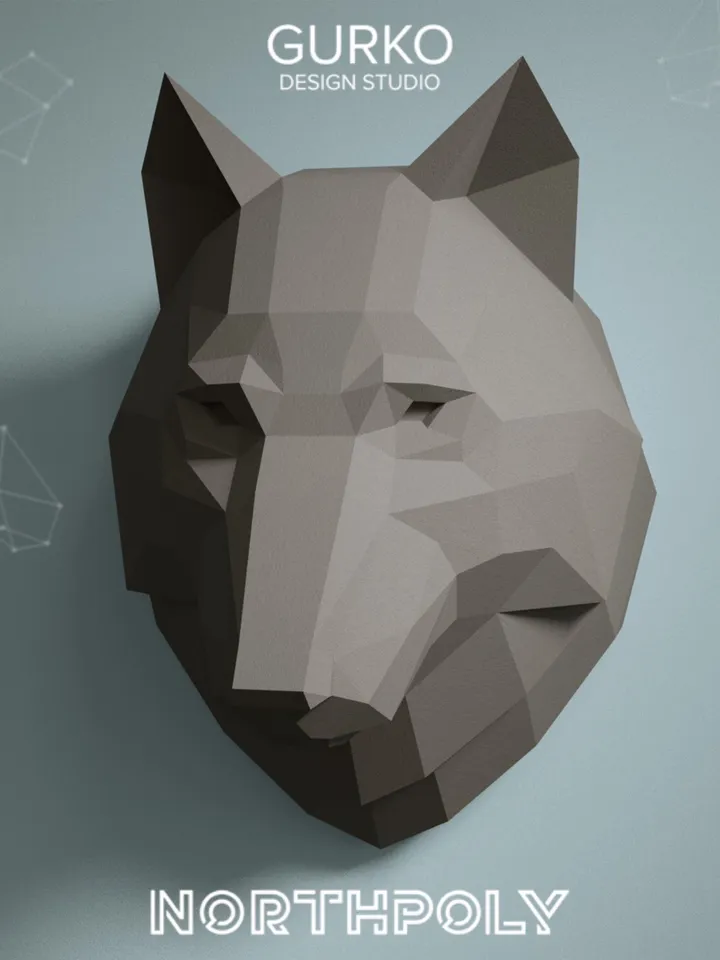 Wolf Head Papercraft, Digital Template, PDF Download, Gurko, Trophy, 3D Low Poly, Pepakura, DIY Origami, Paper Decor, DIY Gift