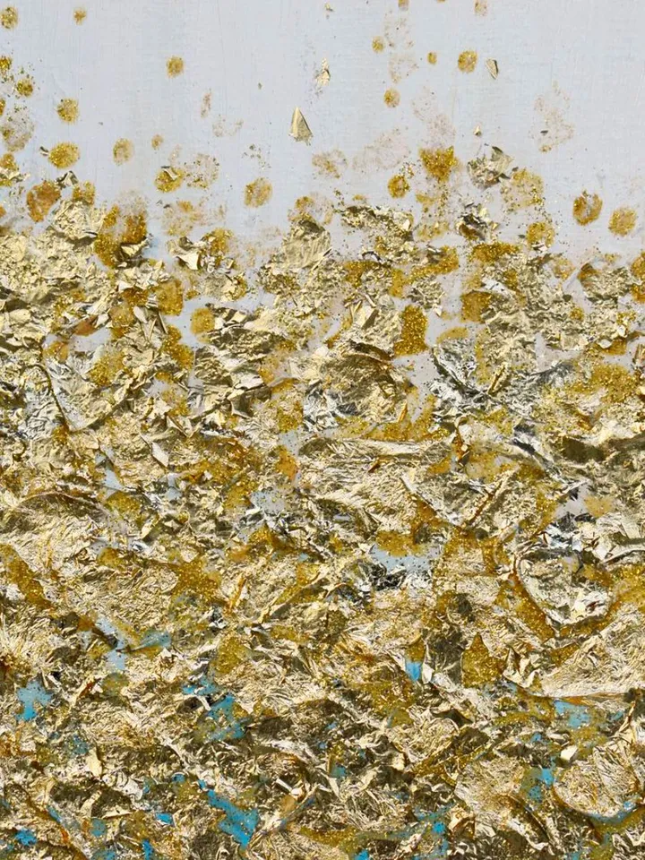 Gold and White Abstract Wall Art Gold leaf Oil Painting on Canvas Abstract painting Above bed decor