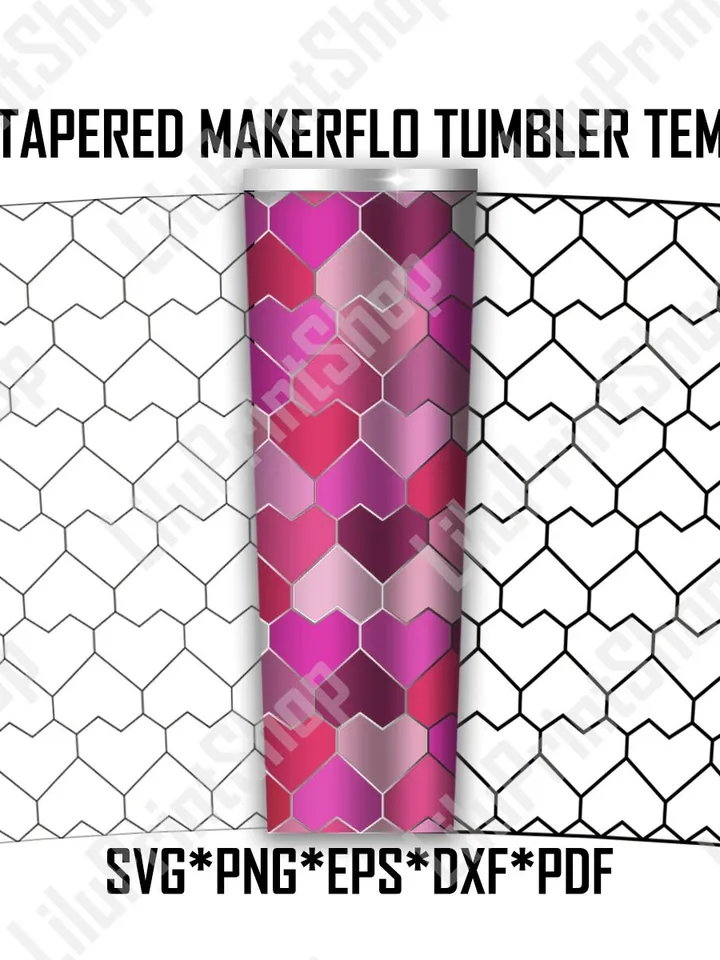 Heart tangram Tumbler template SVG for 20 oz Skinny Makerflo Tapered, Heart burst tumbler for Valentines Day / digital instant download