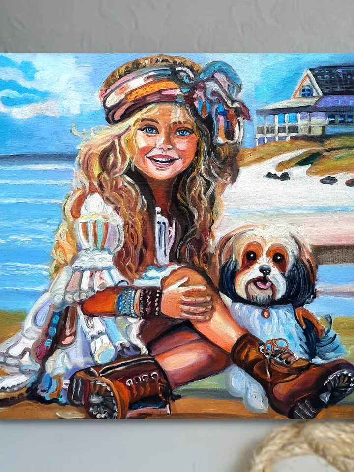 Girl on the Sea Original Oil Painting Oil on canvas