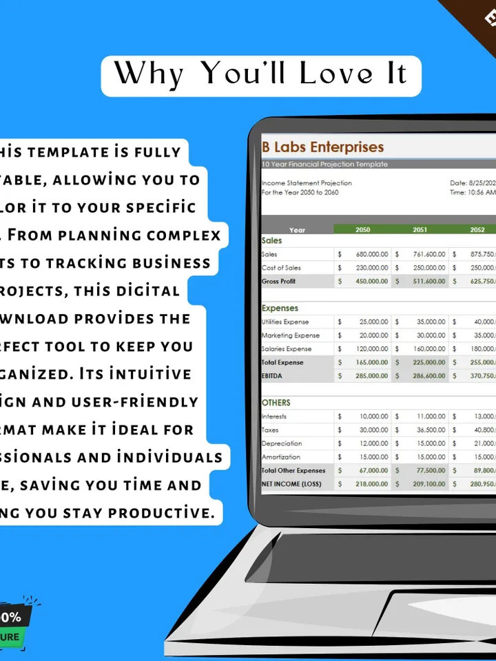 10 Year Financial Projections Template, Editable Financial Forecast Tool, Google Sheets Business Planning Template, Long-Term Financial