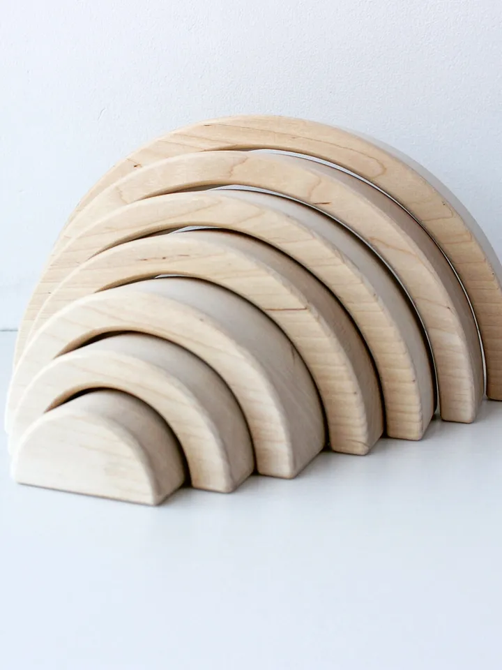 Wooden rainbow stacker toy - educational waldorf large eco toy for toddler