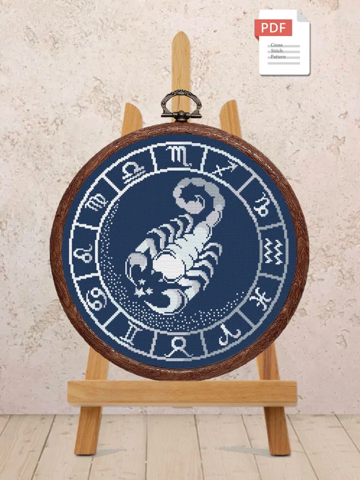 Scorpio Silver Cross Stitch Pattern, Zodiac Cross Stitch, Astrology Cross Stitch, Scorpio Pattern, Zodiac Sign Cross Stitch, Scorpio #zdc021