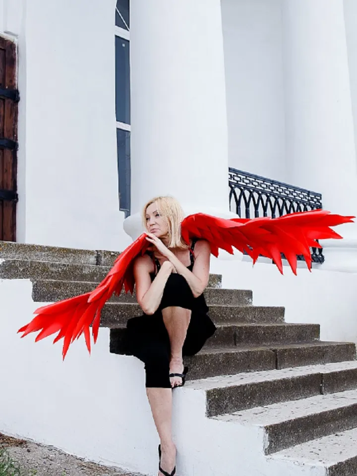 Red wings costume, Red wings cosplay, Christmas Angel, Handmade wings, Angelic wings photoshoot prop women sexy outfit